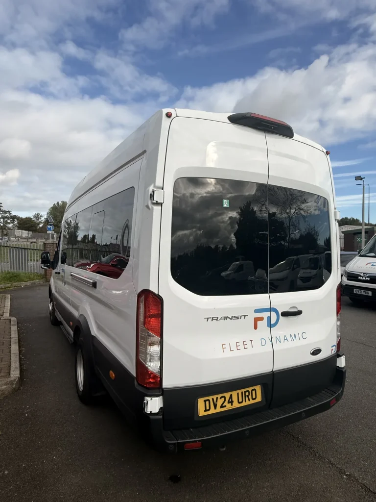 Rear exterior of the Fleet Dynamic Ford Transit minibus